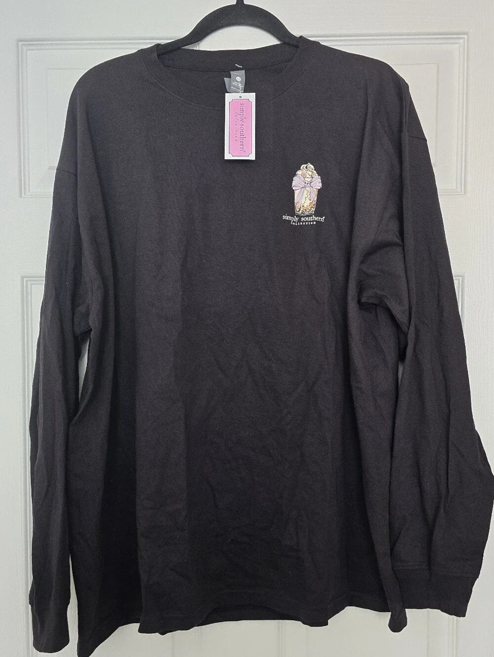 NWT Simply Southern 'Coffee Makes Me Much Nicer' Long Sleeve Tee - Black,Size XL - Picture 4 of 8